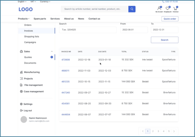 Invoices customer portal
