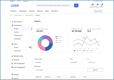 Order section Customer portal