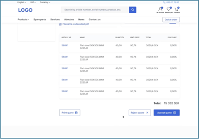 Quotes customer portal